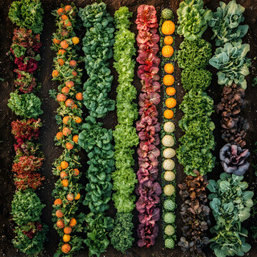 Vibrant vegetable rows community garden nature photography urban environment aerial view sustainable living