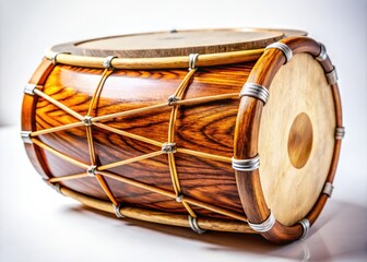 Macro Photography of Wooden Drum on White Background - Captivating Close-Up of Natural Wood Texture, Musical Instrument Details, and Artistic Craftsmanship