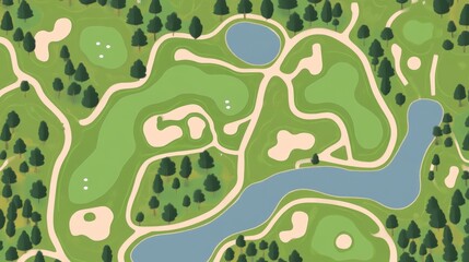 Vintage Retro Golf Course Layout Illustration