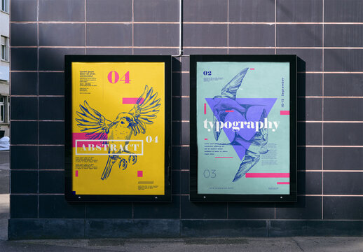 Mockup Of Two Vertical Customized Signs On Wall