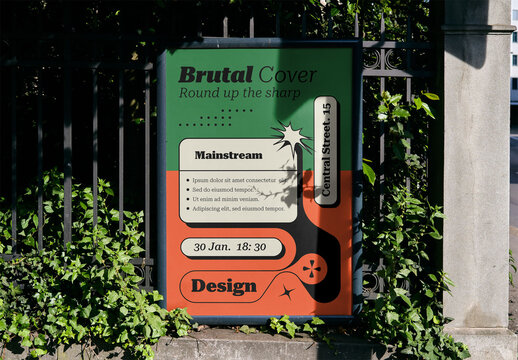 Mockup Of Vertical Customized Poster On Fence