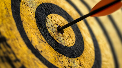 A bullseye with an arrow perfectly in the center, representing precision in goal attainment