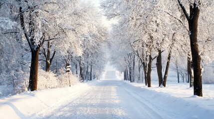 Obraz premium Describe the moment after a snowfall, with a blanket of white covering the ground, muffling all sounds, and the air crisp and still under a pale winter sun.
