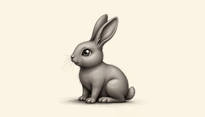 Obraz premium Elegant Grayscale Rabbit Portrait with Expressive Eyes on Neutral Background