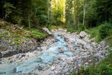Flusswasser mit Steinen, idyllisch 