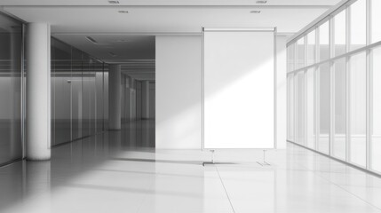 Modern White Hallway with Blank Signage
