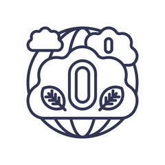 Zero emissions concept with globe, clouds, and leaves symbolizing sustainability.