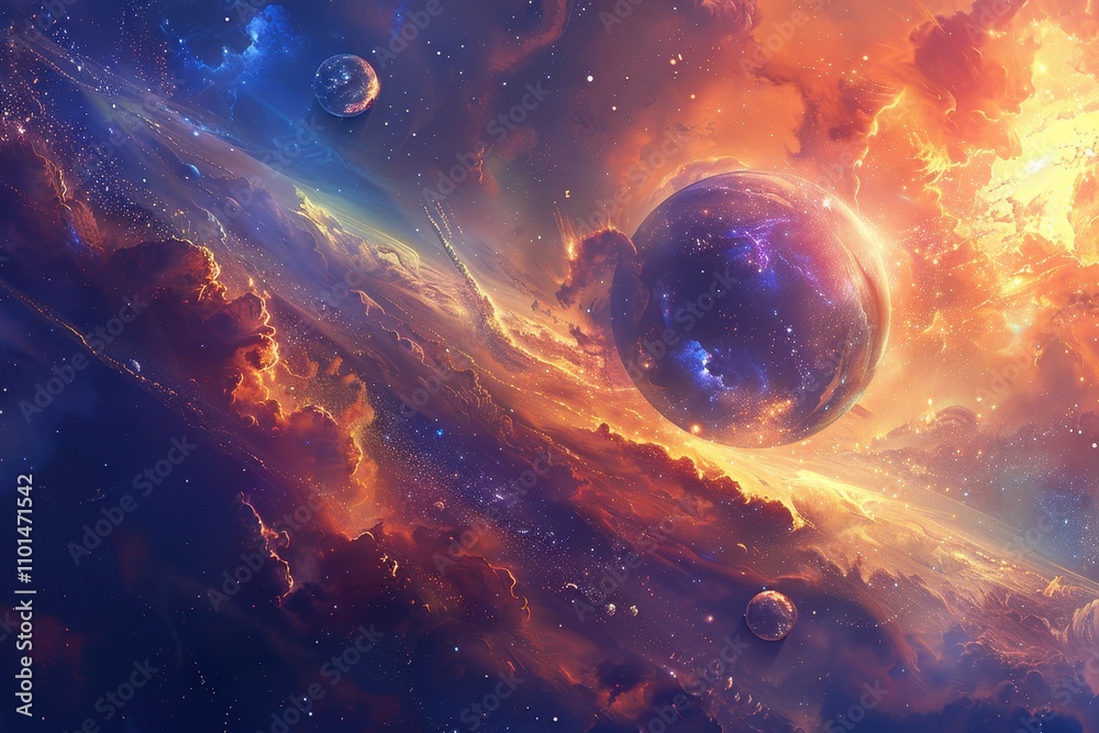 Canvas Prints colorful nebula and glowing planets in deep space