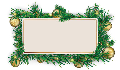 Green Christmas Twigs Golden Baubles White Rectangle Header