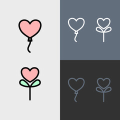 Heart balloon and love flower - clean and modern valentines day icon set.