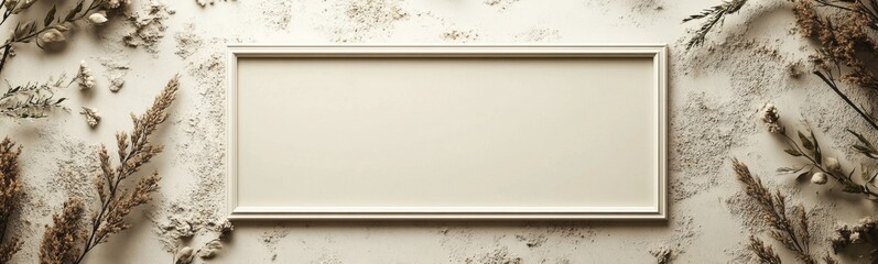 Picture frame on a wall with dried plants, frame , space for text
