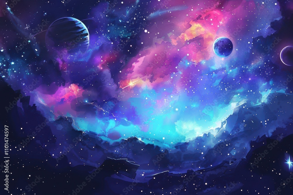 Canvas Prints colorful nebula and planets in deep space