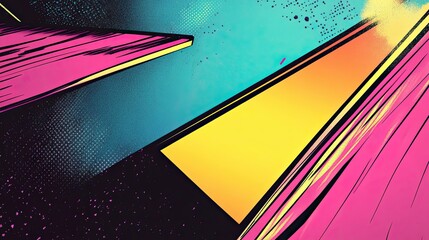 Dynamic floating panels with neon hues on a soft glowing 70s background