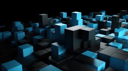 Obraz premium Abstract 3D Render: Blue and Black Cubes