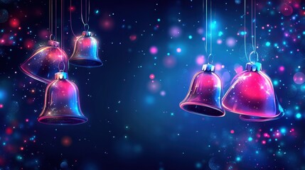 Obraz premium Colorful, glowing bells hang against a vibrant, sparkling background.