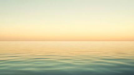 Fototapeta premium Serene seascape at sunset. Calm ocean waters meet a pastel sky, creating a tranquil and peaceful atmosphere. Minimalist beach scene perfect for meditation or relaxation.