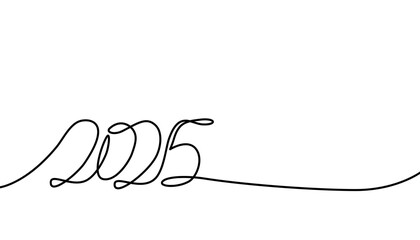 2025 inscription in one line on a white background. New Year's background.