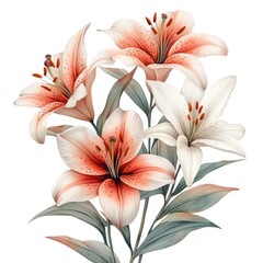 Fototapeta premium A beautiful illustration of blooming lilies with soft colors and detailed petals.