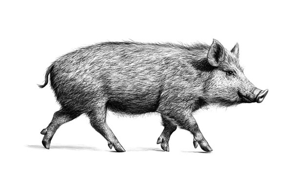 recommend clip art: Boar, wild boar, hog, wild pig, sketch. Vintage retro print, wild boar, forest pig sketch ink style drawing, linear drawing, engrave old school. Sketch artwork silhouette wild ho pig. Illustration