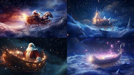 Obraz premium A celestial sleigh soaring through a sky filled with shimmering stars, spreading the magic of Christmas across the cosmos.