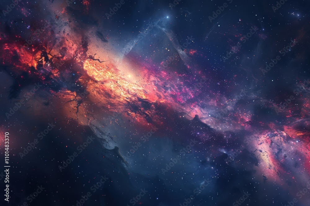 Wall mural colorful and detailed image of a nebula in deep space with bright stars and glowing gas clouds.