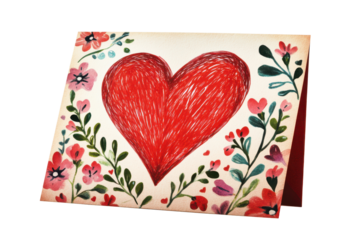 Handmade Valentine's Day card with red heart and floral design