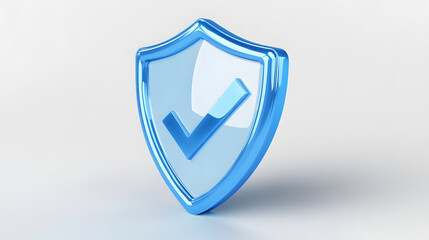cartoon 3d Icon safety shield check mark perspective . Blue symbol security safety icon. Checkmark in minimalistic style. 3d vector illustration. white background	