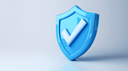 cartoon 3d Icon safety shield check mark perspective . Blue symbol security safety icon. Checkmark...