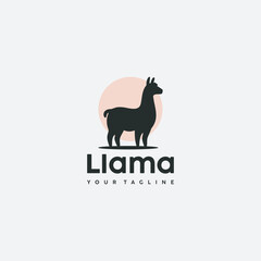 llama or alpaca animal character silhouette logo standing with moon background vector illustration design