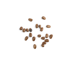 Obraz premium Cherimoya seeds isolated, Annona Cherimola pits, chirimoya stones or chirimuya fruit kernels on white