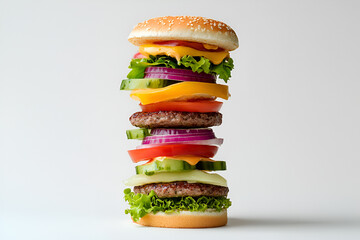 Extra large tall stacked multiple layer sandwich; isolated on white background