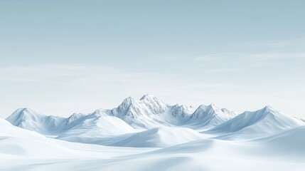 A serene winter landscape featuring snow-covered mountains under a clear sky.