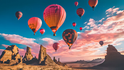 Obraz premium Flying over egyptian desert on hot air balloon. Amazing place and popular tourist attraction