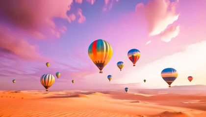 Obraz premium Flying over egyptian desert on hot air balloon. Amazing place and popular tourist attraction