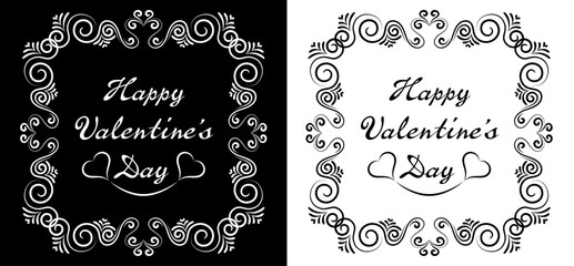 Happy valentine's day frame set vector design. Love frame illustration with text and hearts to use for valentines day projects, love invitation, wedding card, calligraphic decorations.