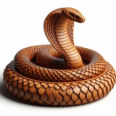 Fototapeta premium Coiled Wooden Cobra with Intricate Scaled Pattern and Smooth Finish