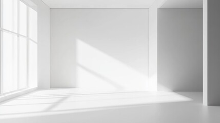 Fototapeta premium Minimalist white stand booth with blank walls, ready for product showcases and branding