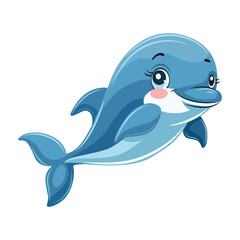 Fototapeta premium Vector illustration of a dolphin in cartoon style. Cute smiling dolphin on a white background.