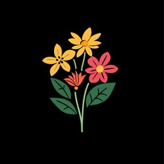 Obraz premium A vibrant bouquet of colorful flowers with green leaves, perfect for designs, illustrations, or floral-themed projects.