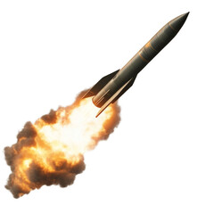 A rocket is flying through the air with a lot of smoke coming out of it