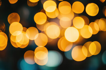 Golden blurred bokeh lights on black background. Glitter sparkle for celebrate.
