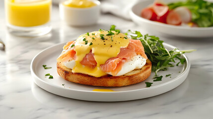 Classic Eggs Benedict with Smoked Salmon and Fresh Dill, Luxury Brunch Photography