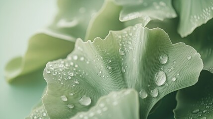 Ginkgo Biloba Leaves Dew Drops Nature Beauty