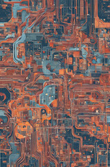 Obraz premium Ancient circuit board mosaic, a vintage tech textile art