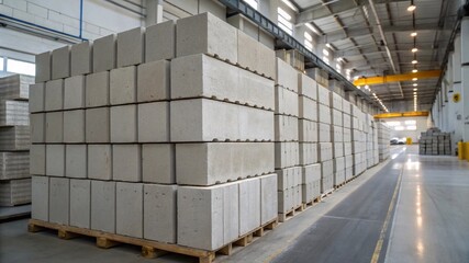 High-resolution shot of concrete blocks with detailed markings, ready for distribution in a professional storage area