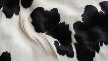 Real cow skin or winter blanket cloth black and white pattern background. Generative AI.