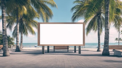 Blank Billboard on a Beach with Palm Trees