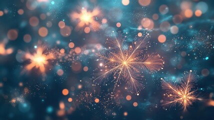 Fototapeta premium Abstract New Year's Eve display of digital stars and snowflakes, futuristic vibe. Christmas, New Year's Eve