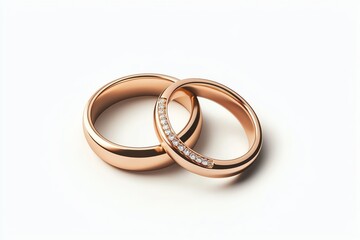 Two elegant rose gold wedding rings, one adorned with sparkling diamonds, symbolizing love and commitment.