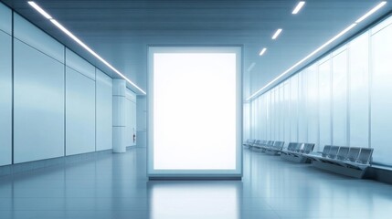 Empty Airport Concourse with Large Blank Billboard